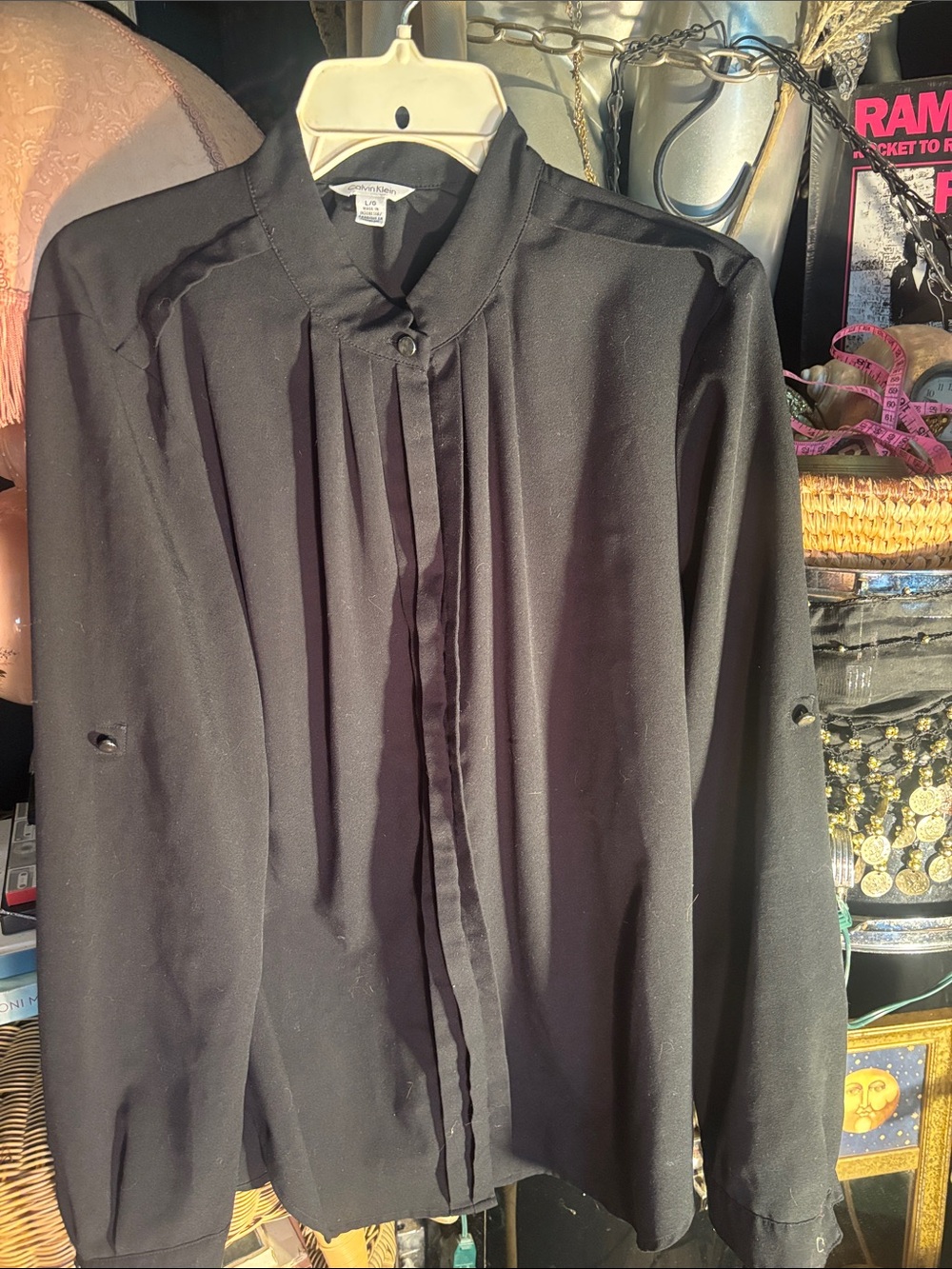 Calvin Klein Black Button-Front Pleated Blouse